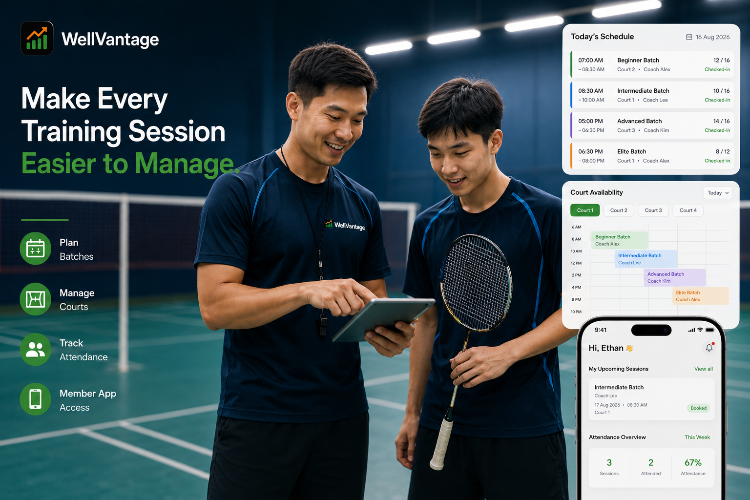 Badminton court scheduling software