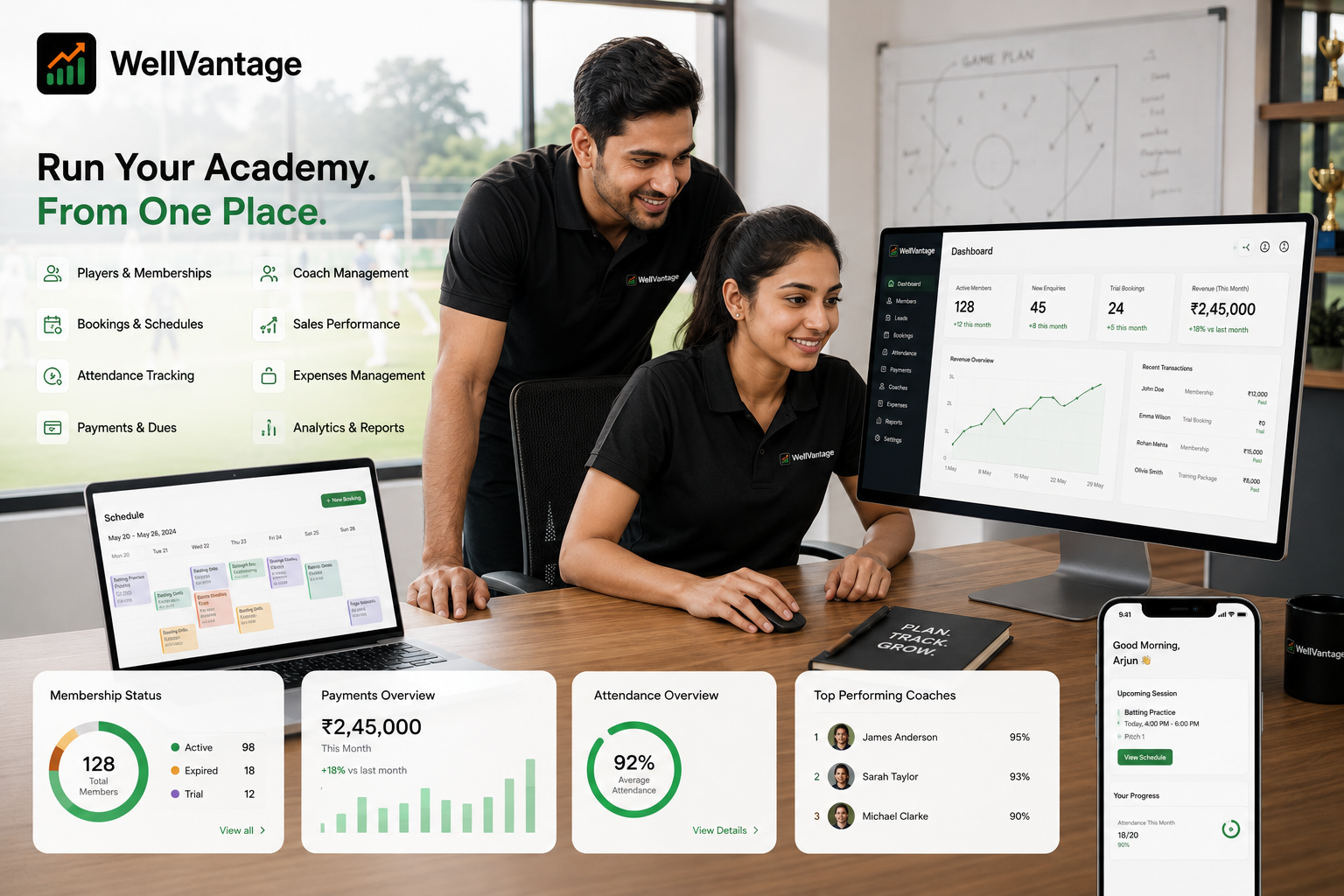 Cricket academy management software dashboard