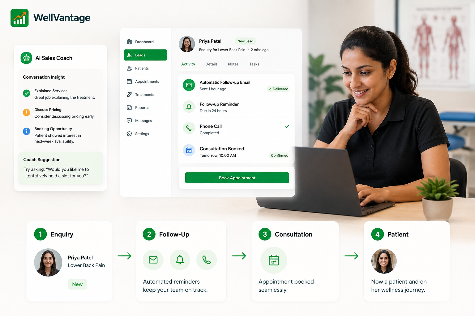 WellVantage — AI Sales Coach and enquiry to patient conversion for physiotherapists