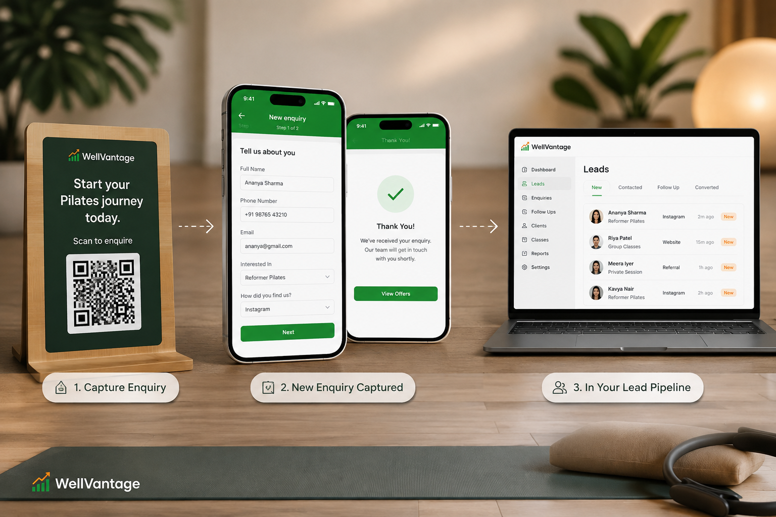 WellVantage — Pilates QR enquiry capture, mobile form and lead pipeline